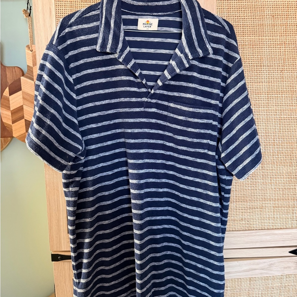 Marine Layer Navy and White Striped Shirt